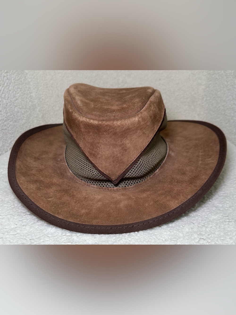 Head N Home Hat Brown Outback Men Leather Mesh Safari Western Cowboy Wide Brim L - Picture 2 of 12